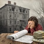 Frustrated person with renovation plans and money.